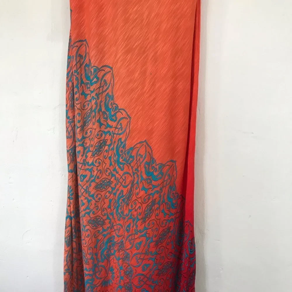 Tommy Bahama Orange Printed Maxi Dress w/ Pinholes Size S - Picture 4 of 14